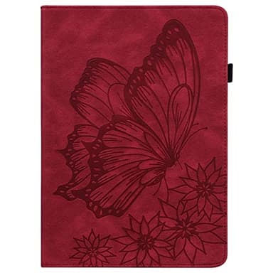 yixinA PU Leather Case Flip Wallet Protective Cover Butterfly Embossed Protective Cover Card Slot Tablet PC Cover Suitable for iPad Air 11 (2024)(Vermelho)