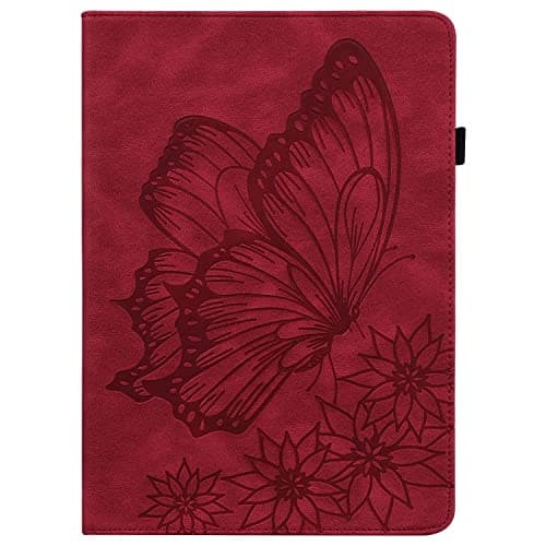 yixinA PU Leather Case Flip Wallet Protective Cover Butterfly Embossed Protective Cover Card Slot Tablet PC Cover Suitable for iPad Air 11 (2024)(Vermelho)