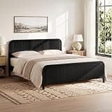 LUMISOL King Bed Frame with Curved Headboard, Mid-Century Modern Wood Bed