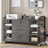 SEDETA 44" File Cabinet, Filing Cabinet fits Legal/Letter Size, 2 Drawer File Cabinets for Home Office with Lock, Power Strip, 6 Storage Shelves, Grey