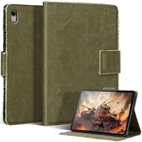 CPNVWA iPad Case for iPad Air 11 inch M4/M3/M2 (2026/2025/2024) iPad Air 5th/4th Generation (2022/2020) 10.9 inchAdjustable StandAuto Wake/SleepMagnetic Closure Canvas Protective CoverArmy Green