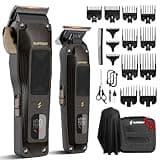 SUPRENT Ripple Professional Hair Clippers for Men, Cordless Barber Kit with 7500RPM High-Speed Motor, Adjustable Zero-Gapped Blades, 10 Guard Combs & Storage Bag, Heavy-Duty Black Gold Design