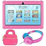 Contixo 7 inch Kids Tablet Bundle - with Headphone & Bag & Tablet for Kids, 32GB, Android 11, Parental Controls, Dual Camera - Pink
