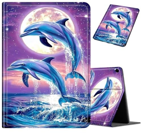 BVCLKJPOI Dolphin Moon Case for Samsung Galaxy Tab A11 Plus 2026 / Galaxy A9 Plus 2024 11", PU Leather Stand Cover with Soft TPU Back & Auto Wake/Sleep for Women Girls