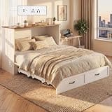 HISOFT Queen Murphy Bed Frame with Charging Station, Freestanding Cabinet Murphy Bed with Fold-Down Panel & Reinforced Support, Space-Saving Design for Small Living Spaces, Shipped in 2 Boxes, White