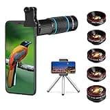 Phone Camera Lens Kit 10 in 1 for iPhone Samsung Pixel Android, 22X Telephoto Lens, 0.62X Super Wide Angle Lens&25X Macro Lens, 235° Fisheye,Kaleidoscopes, Starlight,Tripod,for Most Smartphone Black