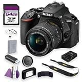 Nikon D5600 24.2MP DSLR Camera with 18-55mm VR Lens Bundle with Cleaning Kit + 64GB Memory Card + More