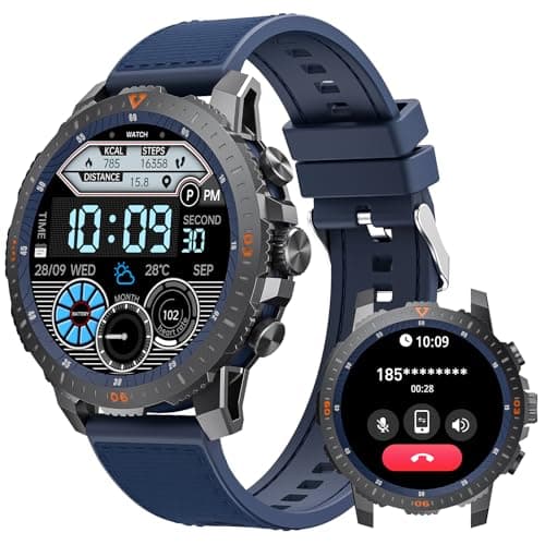 Military Smart Watch for Men 1.43” AMOLED (Answer/Make Calls), Tactical Smartwatch with 100+ Sports Modes Heart Rate Sleep Tracker IP68 Waterproof Outdoor Tactical Smartwatch for iPhone Android