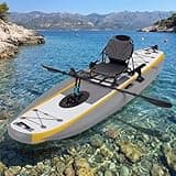 Danrelax Inflatable Kayak with Pedal System, 12ft Premium PVC Fishing Kayak, Portable & Lightweight with Aluminum Seat, Rudder System, and Accessories Included, Yellow & Grey(HIN Included)
