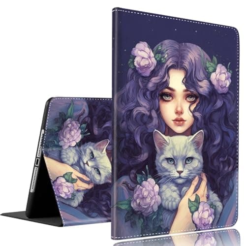 Case for iPad Air 13 inch 2024/iPad Pro 12.9 inch 6th/5th/4th/3rd Gen 2022/2021/2020/2018 ,Slim Fit Foldable Standing Cover Case with Auto Sleep/Wake ,Girl Hug Cat