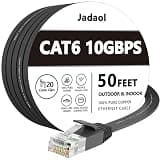 Jadaol Cat 6 Ethernet Cable 50 ft, 10Gbps Support Cat8 Cat7 Network, Flat RJ45 LAN Patch Cable, High-Speed Wired Internet Cable for Router, Modem, Switch, Gaming Consoles, PC, Streaming Devices, Black