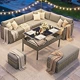 YITAHOME 9PCS Patio Furniture Set with Lift-Top Coffee Table & Ottoman, Outdoor Modular Sectional Sofa, Waterproof Patio Conversation Set, All-Weather Patio Sofa, Outdoor Couch for Deck Backyard