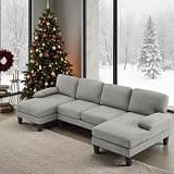 VINGLI 110' U-Shaped Sectional Couch with Two Chaise, Affordable Small Sofa with 4 Seats, Chenille Fabric Comfy Couches for Living Room, Blue