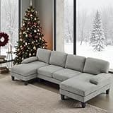 VINGLI 110' U-Shaped Sectional Couch with Two Chaise, Affordable Small Sofa with 4 Seats, Chenille Fabric Comfy Couches for Living Room, Blue