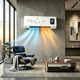 2-in-1 Wall Mounted Fan Heater, Portable Mini Split AC Unit, Quiet Ductless Cooling & Heating System for Bedroom Living Room, No Window Installation Needed, Remote Control Included