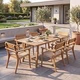 Christopher Knight Home Hawoo Acacia Wood Patio Dining Set for 6 with Extendable Table, Wooden Outdoor Extendable Dining Table Set for 6, 7 Piece Patio Dining Room Set, Teak+Light Brown