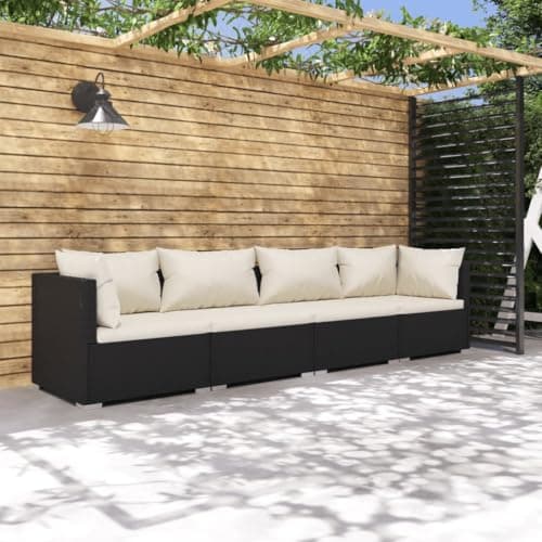 YELWHI Patio Furniture Set 4 Piece with Cushions Poly Rattan Black Garden Furniture
