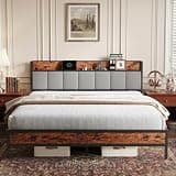 Novilla King Size Bed Frame with Charging Station & Storage Headboard, Modern Upholstered Platform Bed Frame, Heavy Duty Metal Slats, Noise Free, No Box Spring Needed