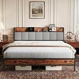 Novilla King Size Bed Frame with Charging Station & Storage Headboard, Modern Upholstered Platform Bed Frame, Heavy Duty Metal Slats, Noise Free, No Box Spring Needed