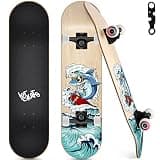 Skateboards for Beginners, 31"x8" Complete Skateboard for Kids Teens & Adults, 7 Layer Canadian Maple Wood Double Kick Deck Concave Standard and Tricks Skateboard with All-in-1 Skate Tool