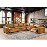Leather Match Upholstered Large Arms Sectional with Two Recliner Seats