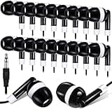 Konohan 100 Pcs Bulk Earbuds with Wire Basic Headphones in Ear for Libraries Laptop, No Microphone 3.5 mm Jack Earbuds Dot Headphones, Individually Bagged (Black)