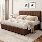 Roche roset King Bed Frame Dutch Velvet Upholstered Platform Low Profile Bed with Headboard