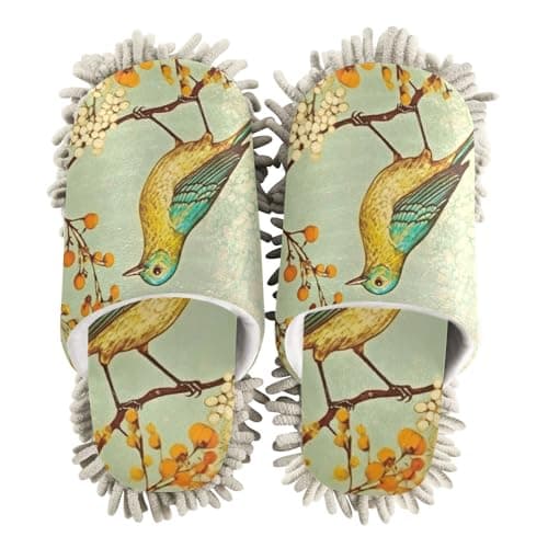 FLildon Microfiber Cleaning Slippers Bird Painting Design Washable Mop Shoes Slipper for Men/Women House Floor Dust Cleaner, Size L