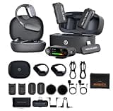 Hollyland Lark MAX 2 Ultimate Combo 2-Person Wireless Microphone System for Cameras/Mobile Devices (2TX+2RX+OWS Earphones + Charging Case) (Space Gray, 2.4 GHz)