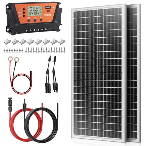 Rvpozwer 2×100w Monocrystalline Solar Panel Kit,200w N-Type Solar Module with MPPT 30A Solar Charge Regulator,Solar Cable, Z-Mounting Clamps,for 12 Volt Battery,for Motorhomes, Boats (2×100w kit)