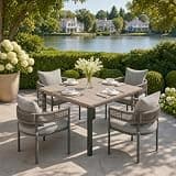 VICLLAX Patio Dining Set, 40.2" Grey Table & 4 Chairs with Grey Cushion