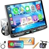 Wireless Double Din Car Stereo Radio with CD/DVD Player, Carplay & Android Auto, 7 inch Car Audio with HD Touchscreen, Bluetooth, Mirror Link, Backup Camera, SWC, FM/AM, USB/SD, A/V Input.