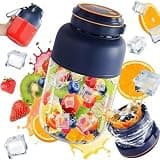 Portable Wireless Juicer Cup,Wireless Juicer Cup 38 Blade,Ice-Crushing Fresh Juice Blender with Dual Lids & Straw,USB-C Rechargeable Smoothie Maker for Gym, Office and Travel,Blue:27oz