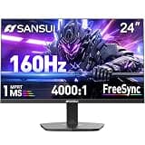 SANSUI 24" 1ms 160Hz Gaming Monitor, FHD 1080P Computer Screen, FreeSync Sync, 4000:1 Contrast, 110% sRGB, HDMI & DP Ports, VESA Mount, HDMI Cable Included