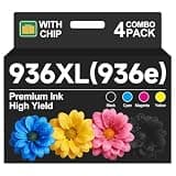 936XL 936e 936 Ink Cartridges for HP Printers Replacement for HP 936XL 936 Ink Cartridges Combo Pack for HP OfficeJet Pro 9125e 9120e 9730e 9130 9135e 9122e 9128e 9110b 9120b 9130e(4 PACK WITH CHIP)