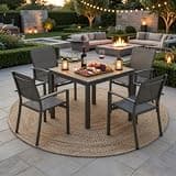 Classic 5 Pieces Outdoor Dining Set with Rust-resistant Aluminum Table for Poolside, Patio Furniture Set with Thick HDPS Tabletop&All-Season Comfort Armrests for Garden (5 PCS with square table)