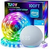 TJOY 100ft Smart Led Strip Lights for Bedroom, Work with Alexa, RGB Color Changing Music Sync Led Lights with App Remote,Multi-Color Wireless Led Strip Lighting for Bedroom (APP+Remote+Voice)