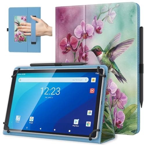 TiMOVO Universal Case for 10.1 Inch Android Tablet with Pen Loop, Lightweight Folding Stand Cover with Hand Strap for All 9.6"-11" Touchscreen Tablet, Orchid and Hummingbird
