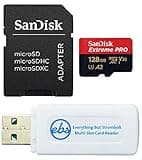 SanDisk MicroSDXC128GB Extreme Pro Memory Card Works with DJI Air 2S, Air 2, Mini, Mini 2, Mavic 2 Drone (SDSQXCD-128G-GN6MA) Bundle with (1) Everything But Stromboli MicroSD & SD Card Reader