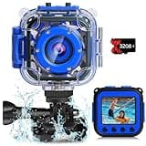 PROGRACE Pool Toy & Kids Underwater Camera - IP68 Waterproof Action Camera for Boys Ages 3-12, 1080P Video, 32GB Card, Mount for Bike & More, Birthday Gift for Diving, Swimming, Riding, Snorkeling