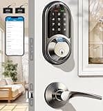 Veise RZ07B Smart Locks for Front Door, 2 Lever Handles, Fingerprint Keyless Entry, App Control Biometric Door Lock Set, Touchscreen Keypad Deadbolt, Easy Install, Auto Locking, Satin Nickel