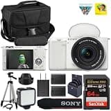 Sony ZV-E10 Mirrorless Camera (White) Kit with Sony E PZ 16-50mm f/3.5-5.6 OSS II Lens | APS-C Sensor | Compact Creator Tool + Spare Extra Battery + 64GB Card + Camera Case