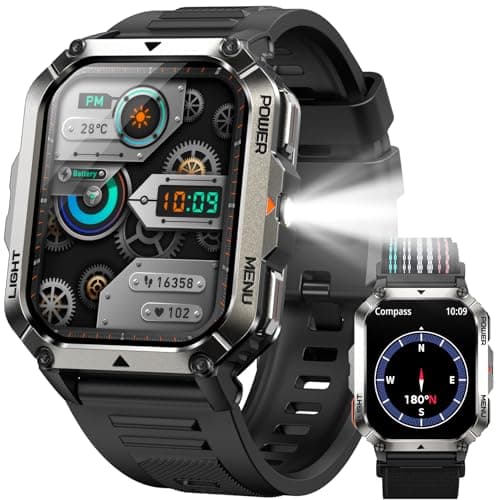 Military Tactical Smart Watches for Men, 100-Day Battery Rugged Fitness Watch with Compass & Flashlight, Sports Watch for Android with 2.01" HD Display AI Voice, IP68 Waterproof Smartwatch
