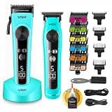 VGR 199 Professional 5-Speed Cordless Hair Clippers with LED Display & Charging Base 299 5-Speed Trimmer with Zero Gap Ceramic Blade – Complete Home Barber Kit for Men, Green