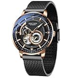 SOLLEN Skeleton Watches for Men,Mens Automatic Watches Luxury,Mechanical Watch with Second Subdial & 24-Hour Dial,Self-Winding Minimalist Watch,Water Resistant Luminous Casual Wristwatch Gift for Man