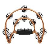 Double Row Handbell Tambourine Metal Jingles Hand Held Percussion Drum Half Moon Handbell Musical Instrument with Ergonomic Grip for KTV Party