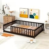 Abosbeet Wood Floor Bed Frame Full Without Door for Kids, Espresso