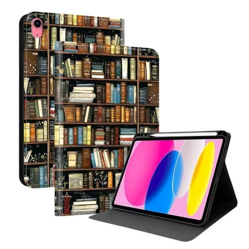 Generic case Compatible with iPad Pro 11 inch (M4) 2024 (Motif : Bookshelf) Premium Leather flip case Pattern