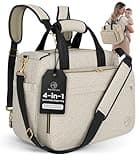 Mellories 4 in 1 Convertible Diaper Bag Tote for Baby Boys and Girls - Converts into Diaper Backpack, Baby Tote, Stroller and Crossbody Diaper Bag - Beige Baby Travel Bag - Gift for Mom