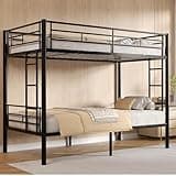 VECELO Bunk Bed Twin Over Twin, Metal Bunkbeds with Ladder and Full-Length Guardrail, No Box Spring Needed, Space Saving, Noise Free, Black